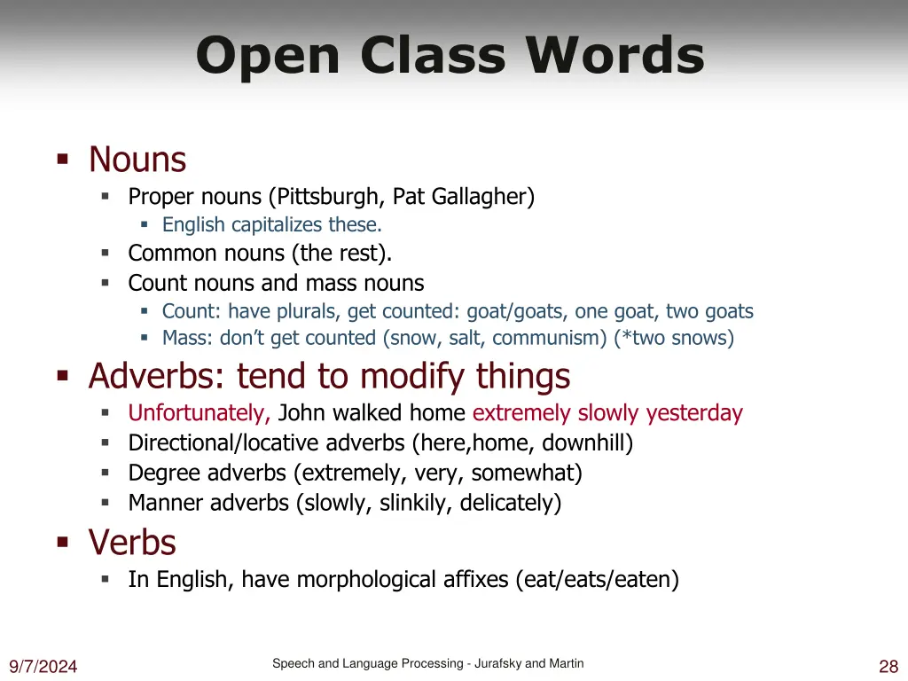 open class words