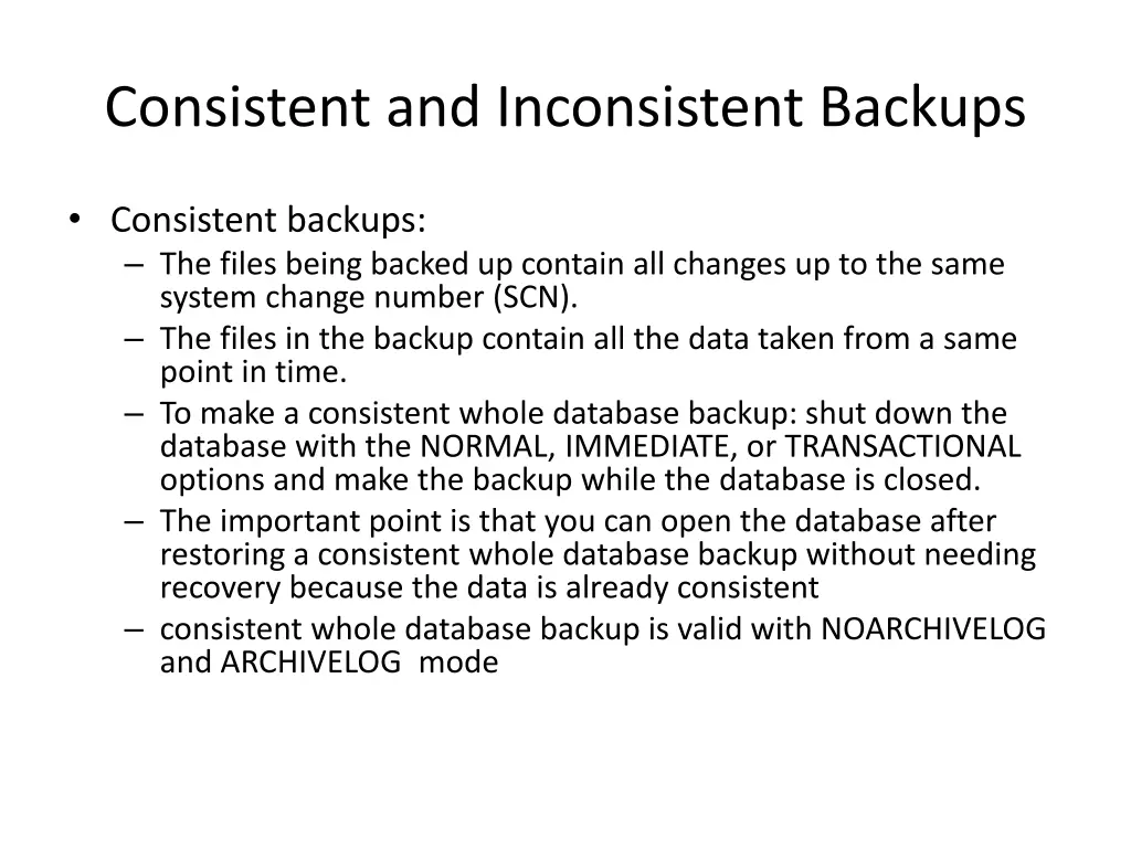 consistent and inconsistent backups