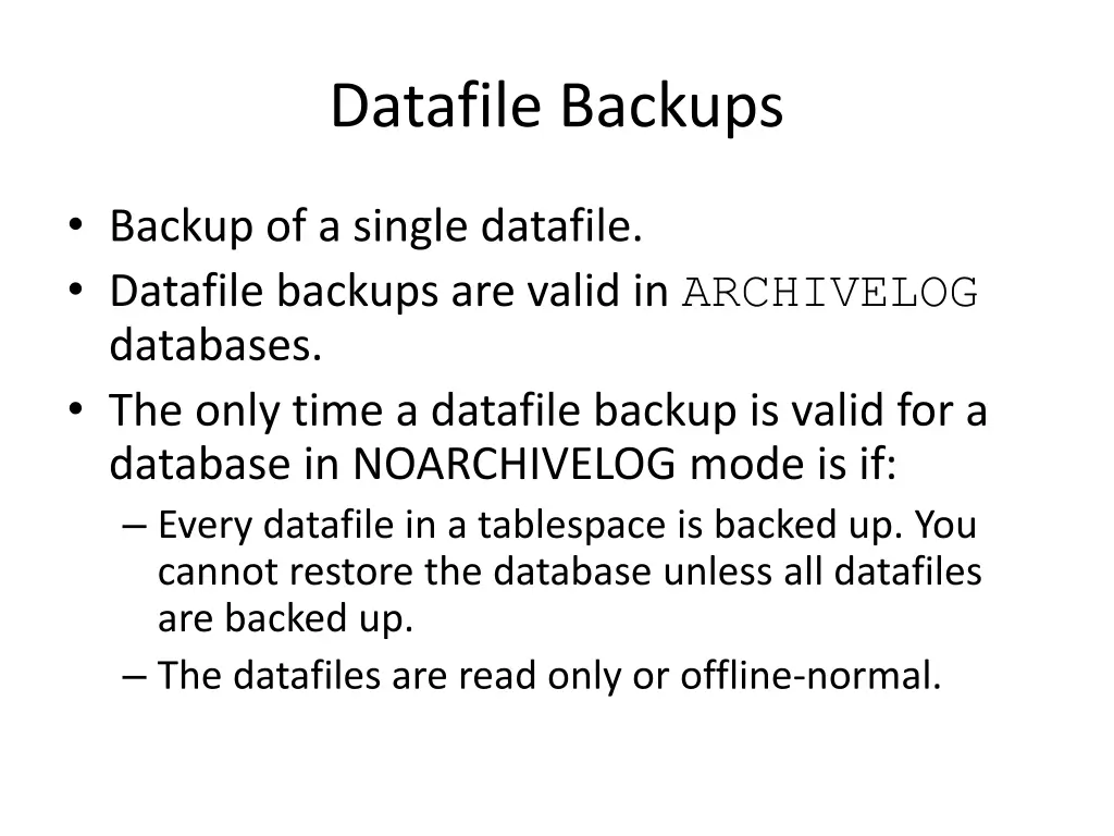 datafile backups