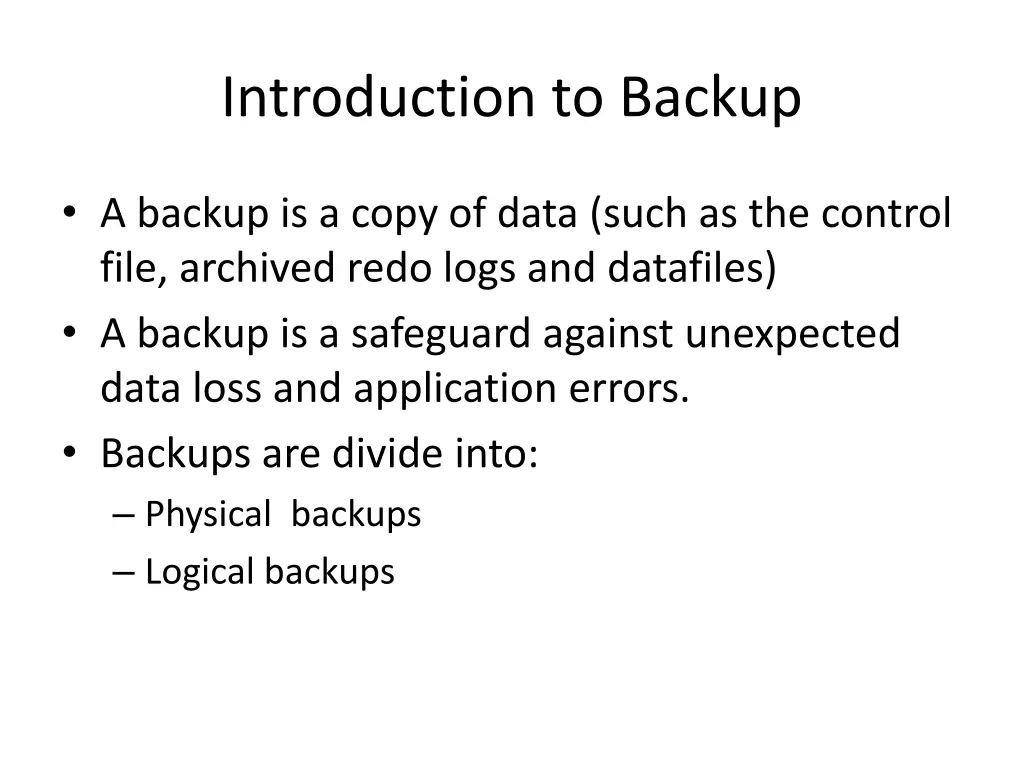 introduction to backup