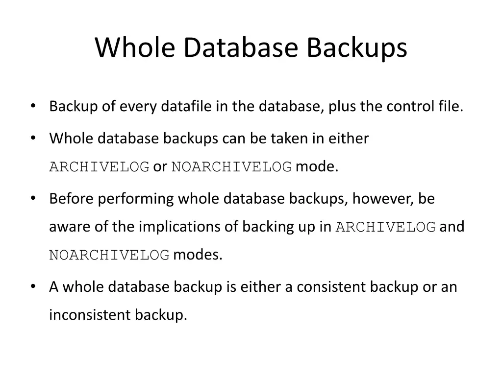 whole database backups