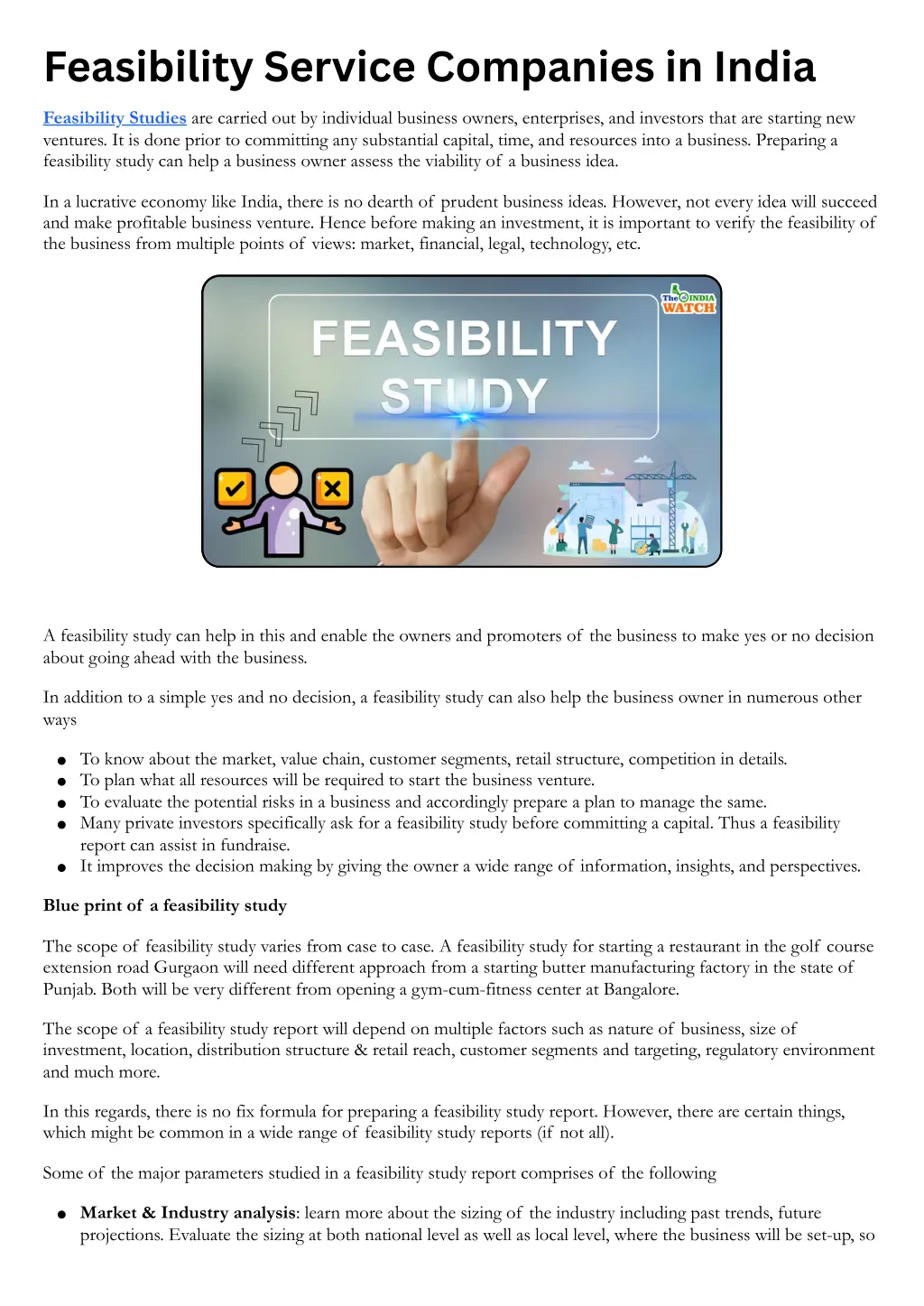 feasibility service companies in india