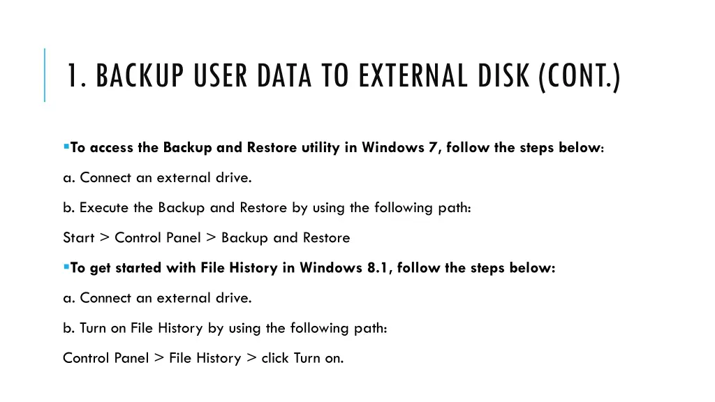 1 backup user data to external disk cont