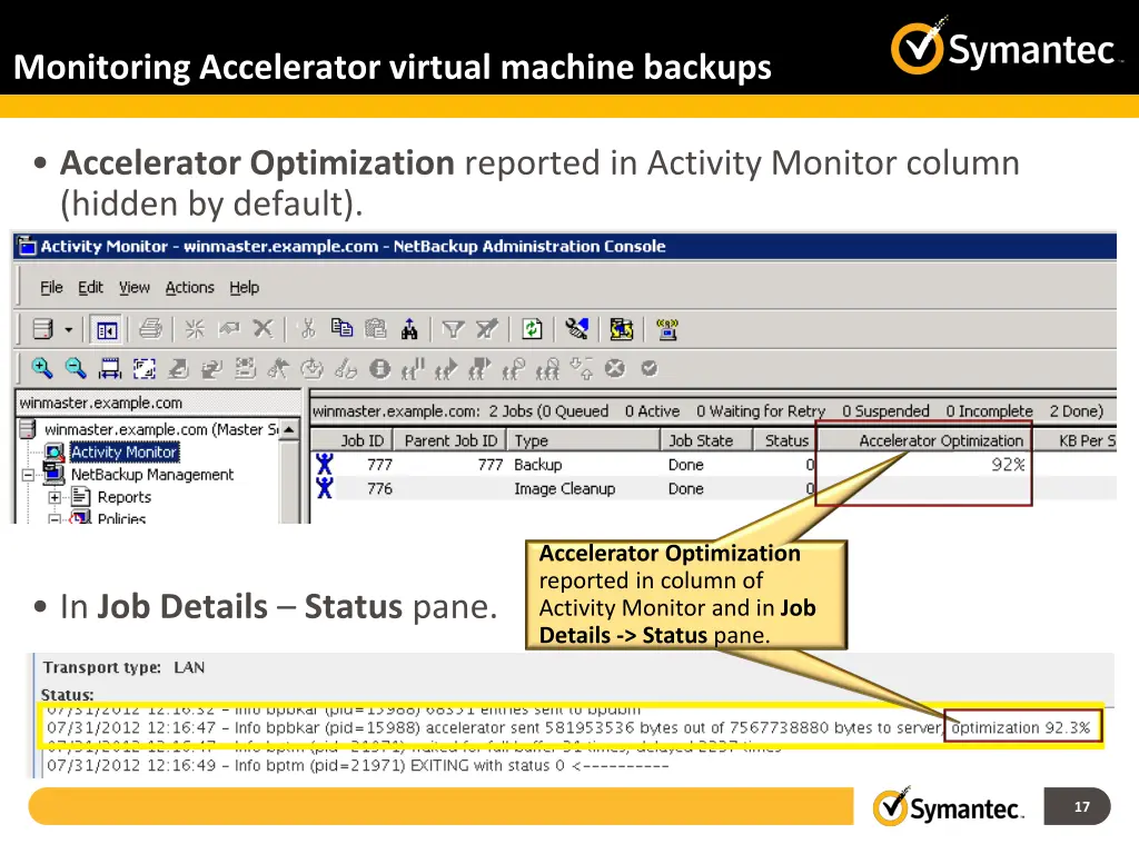 monitoring accelerator virtual machine backups