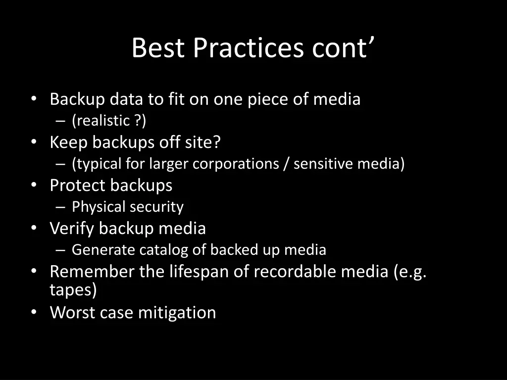 best practices cont