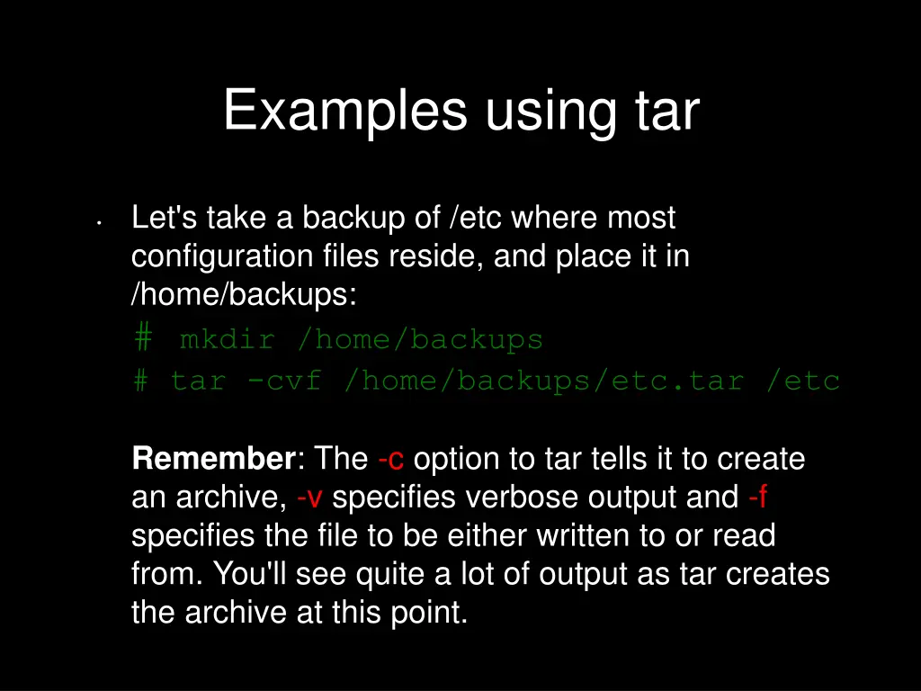 examples using tar