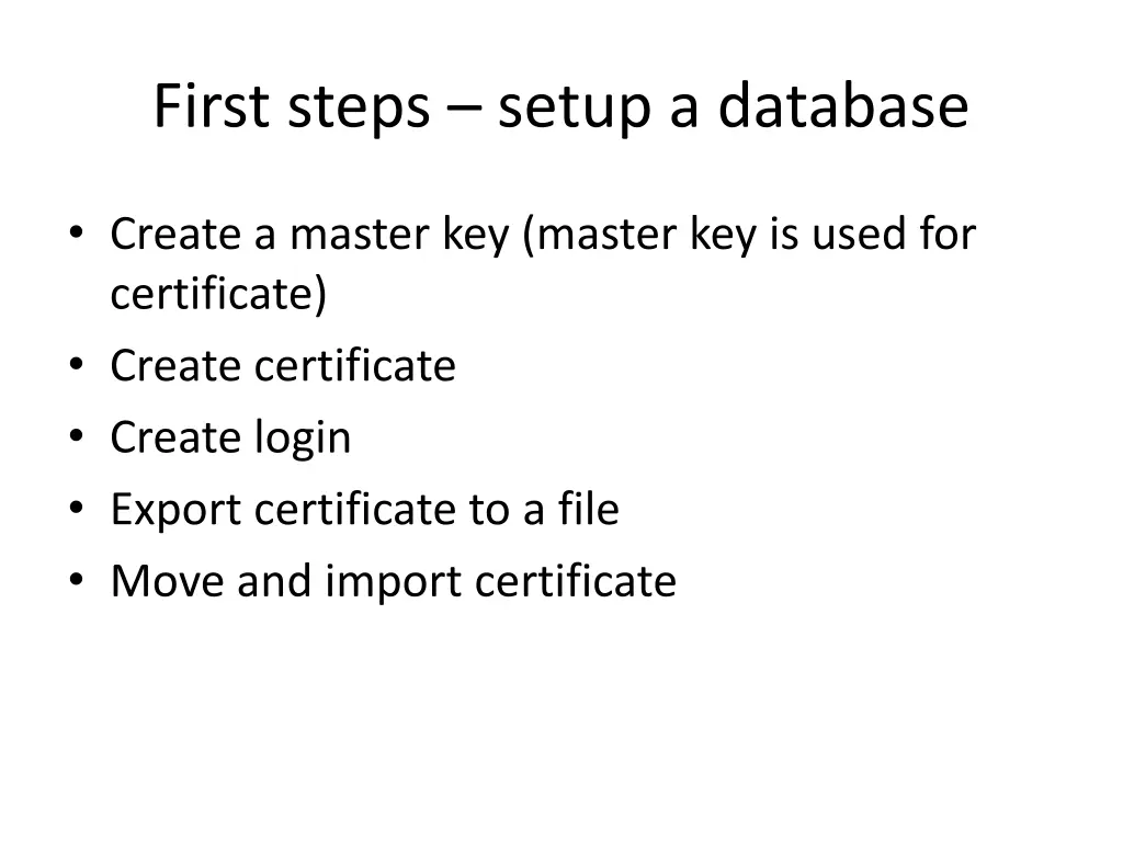 first steps setup a database