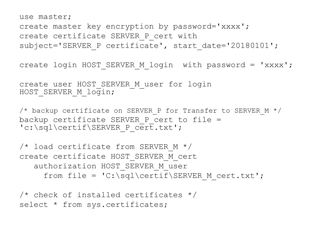 use master create master key encryption