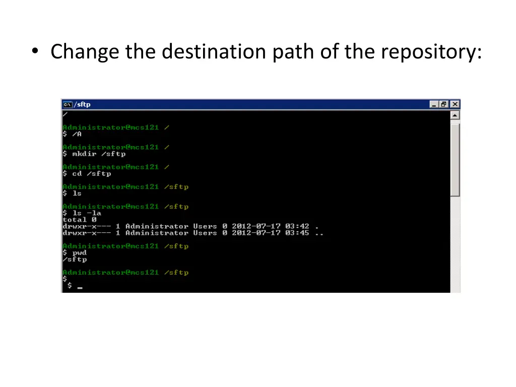 change the destination path of the repository