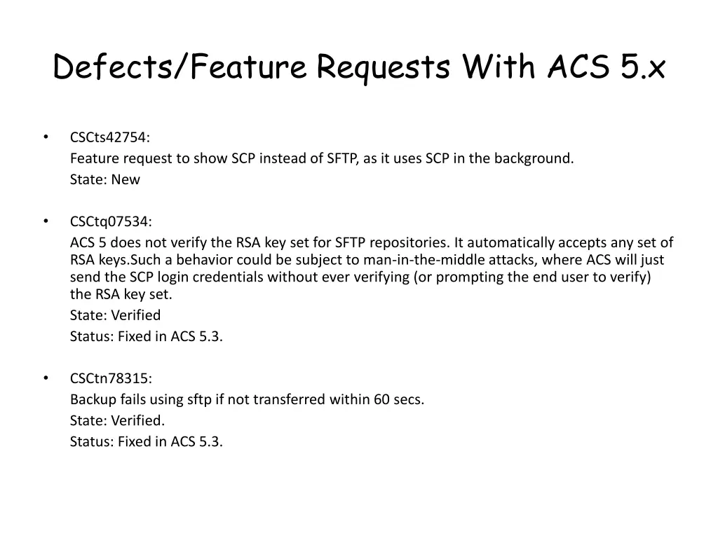 defects feature requests with acs 5 x