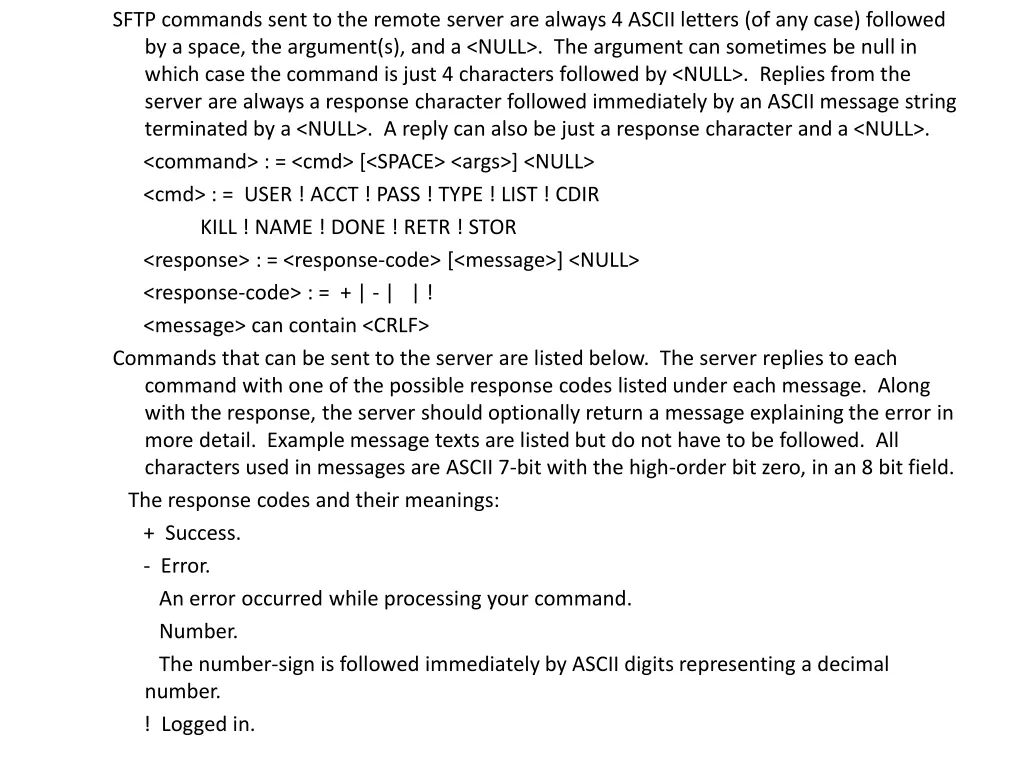 sftp commands sent to the remote server