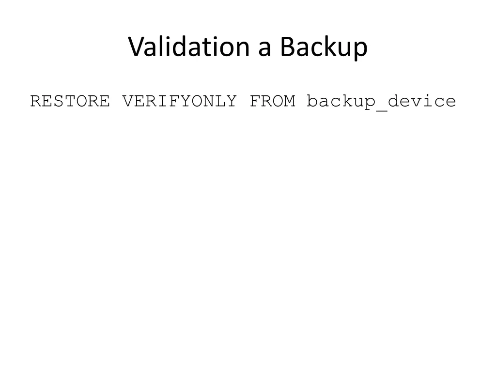 validation a backup