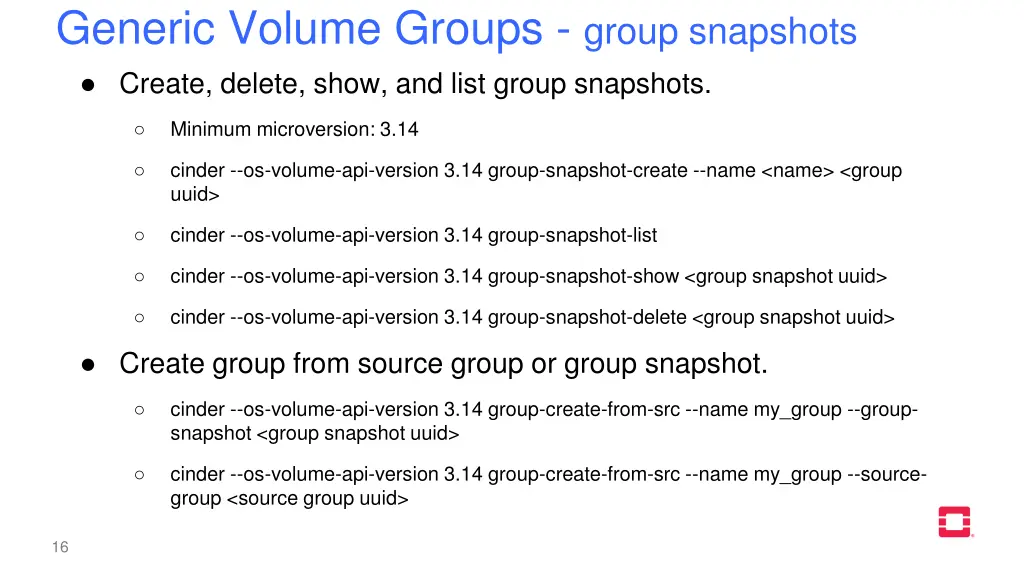 generic volume groups group snapshots create