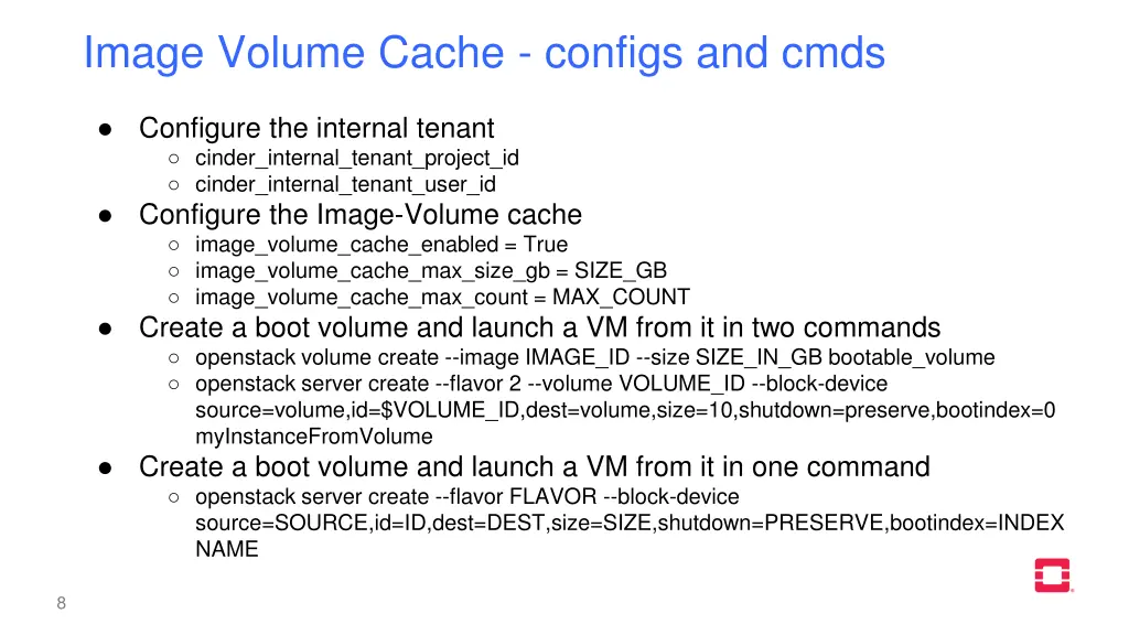 image volume cache configs and cmds