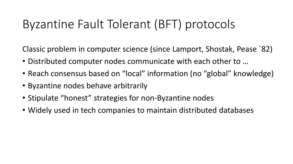 byzantine fault tolerant bft protocols