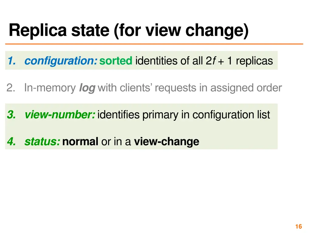 replica state for view change