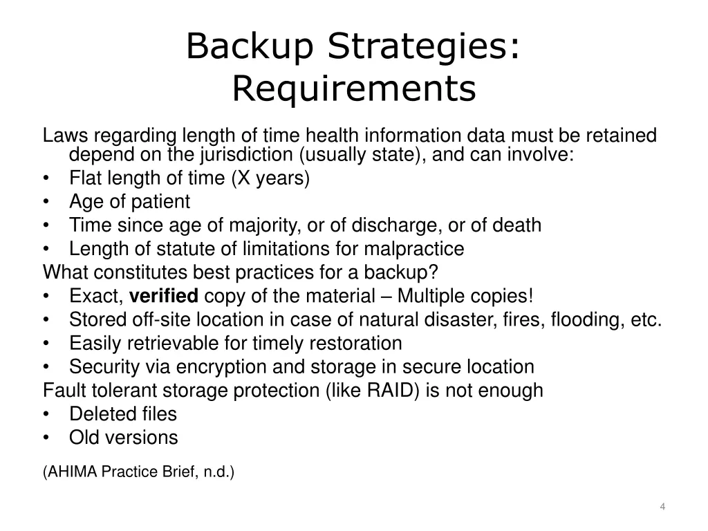 backup strategies requirements