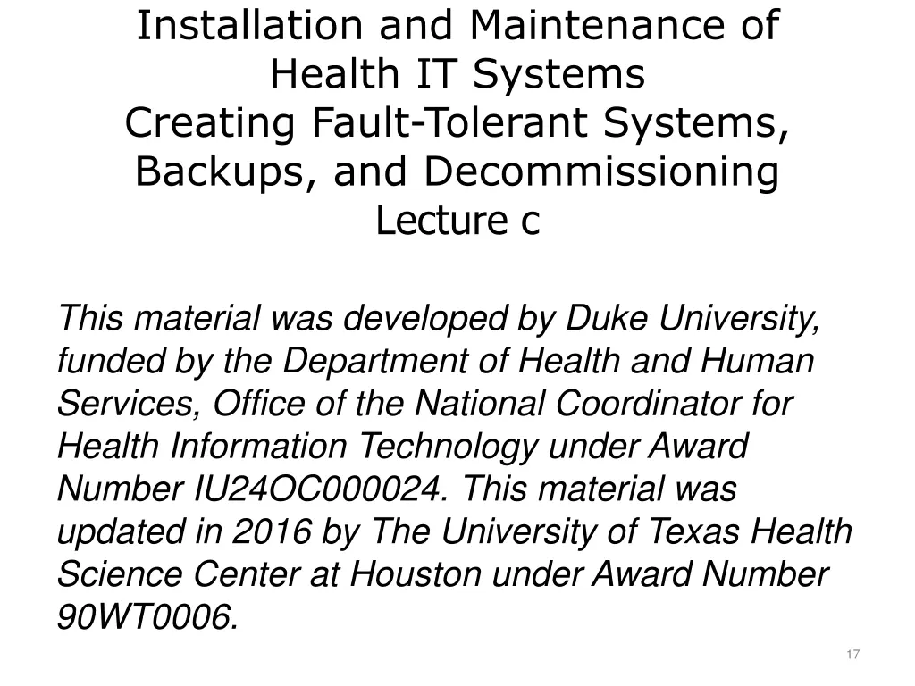 installation and maintenance of health it systems 1