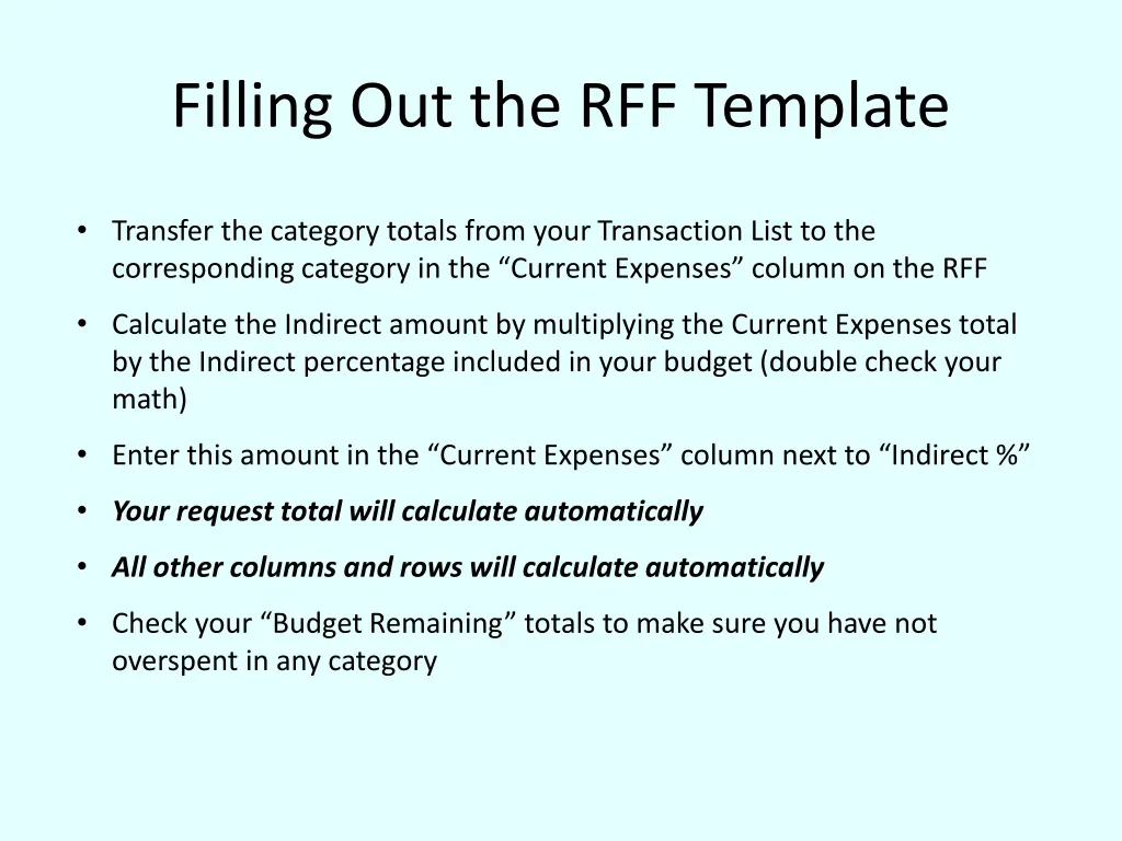 filling out the rff template