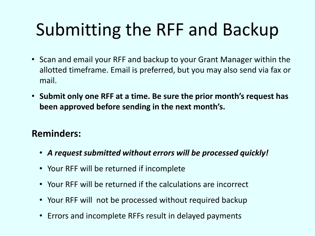 submitting the rff and backup 1