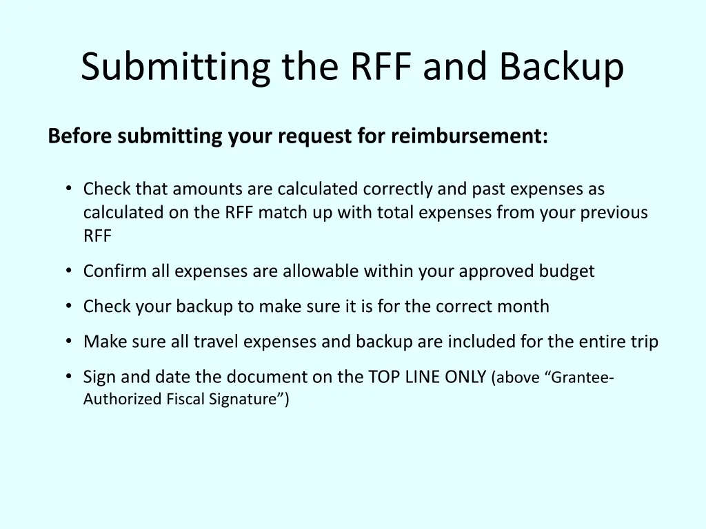 submitting the rff and backup