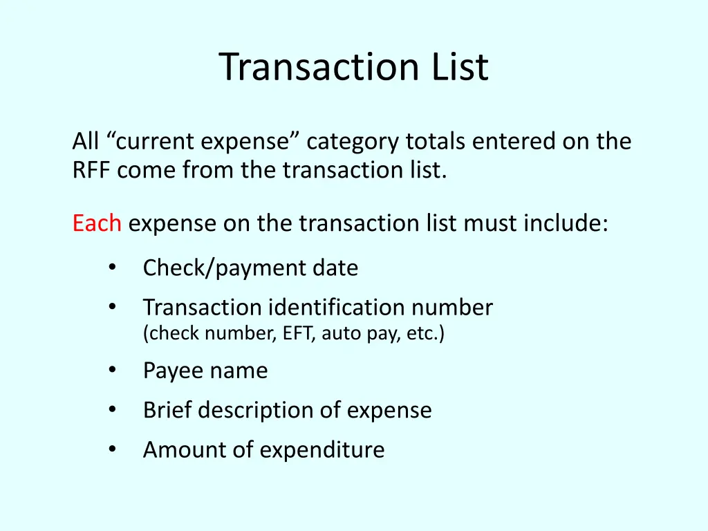 transaction list