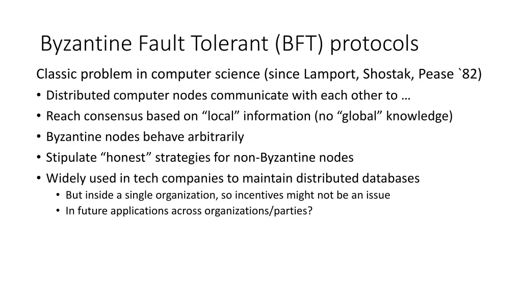 byzantine fault tolerant bft protocols