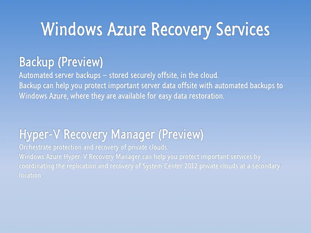 windows azure recovery services 2