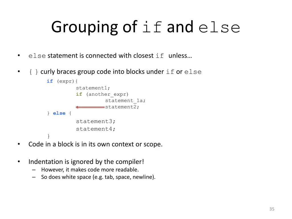 grouping of if and else