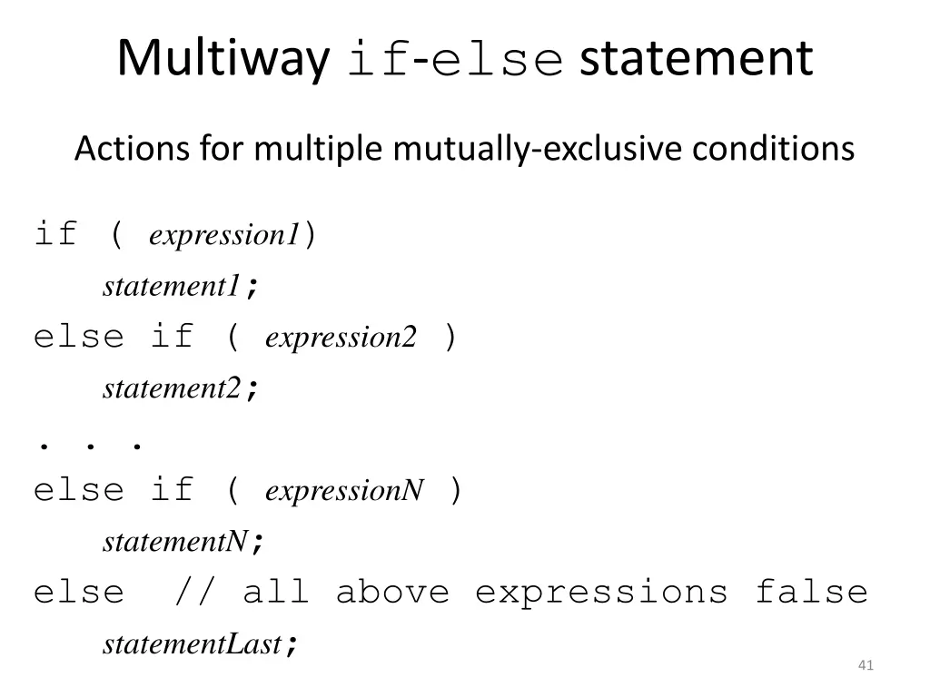 multiway if else statement