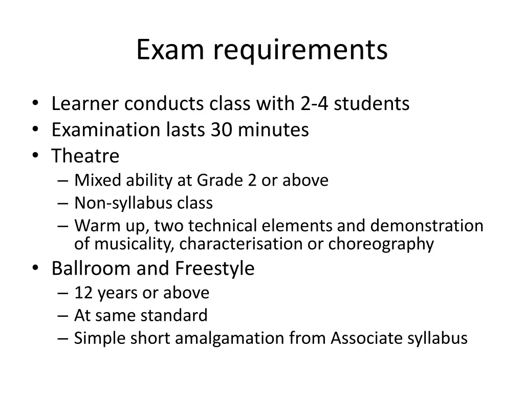 exam requirements