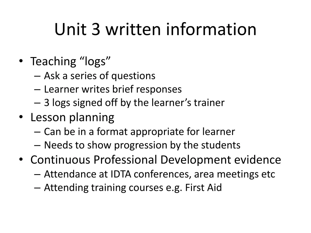 unit 3 written information