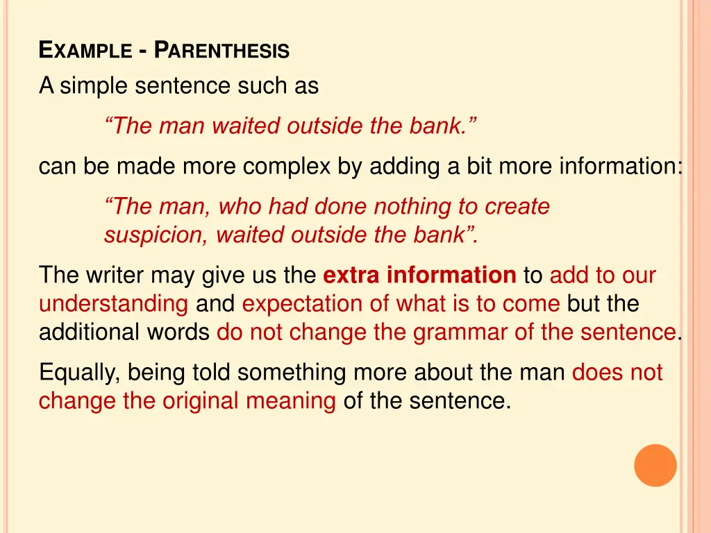 e xample p arenthesis a simple sentence such as