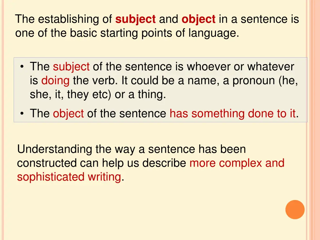 the establishing of subject and object