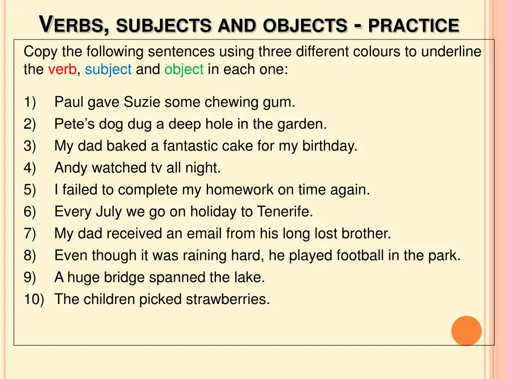 v erbs subjects and objects practice copy