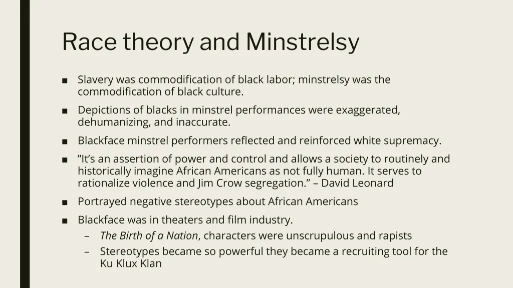 race theory and minstrelsy