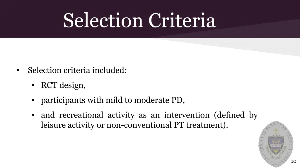 selection criteria