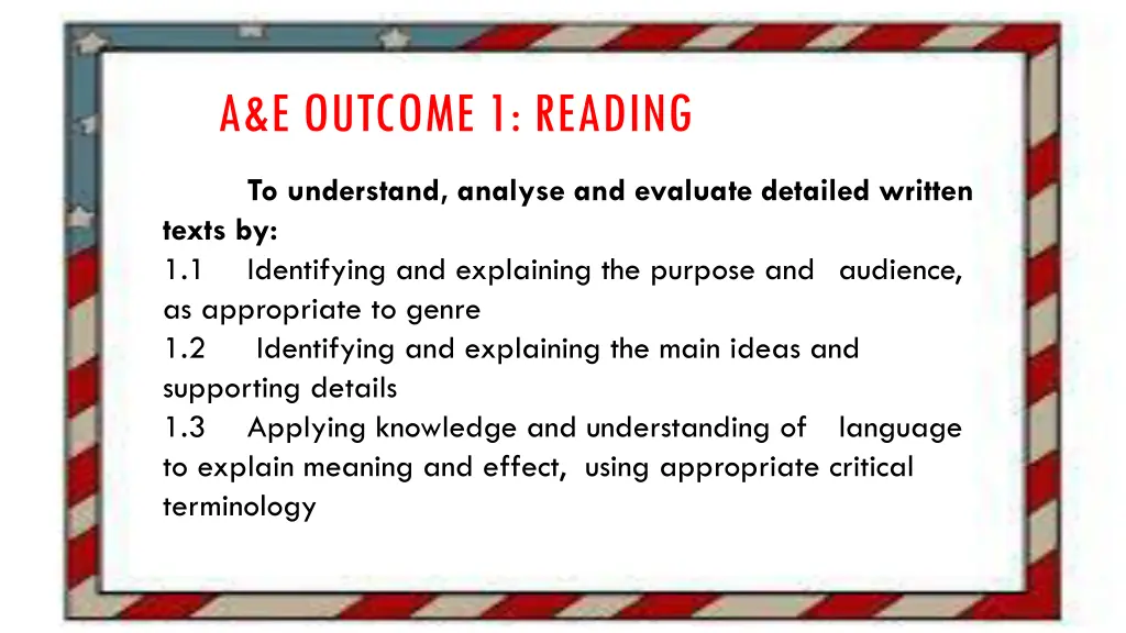 a e outcome 1 reading