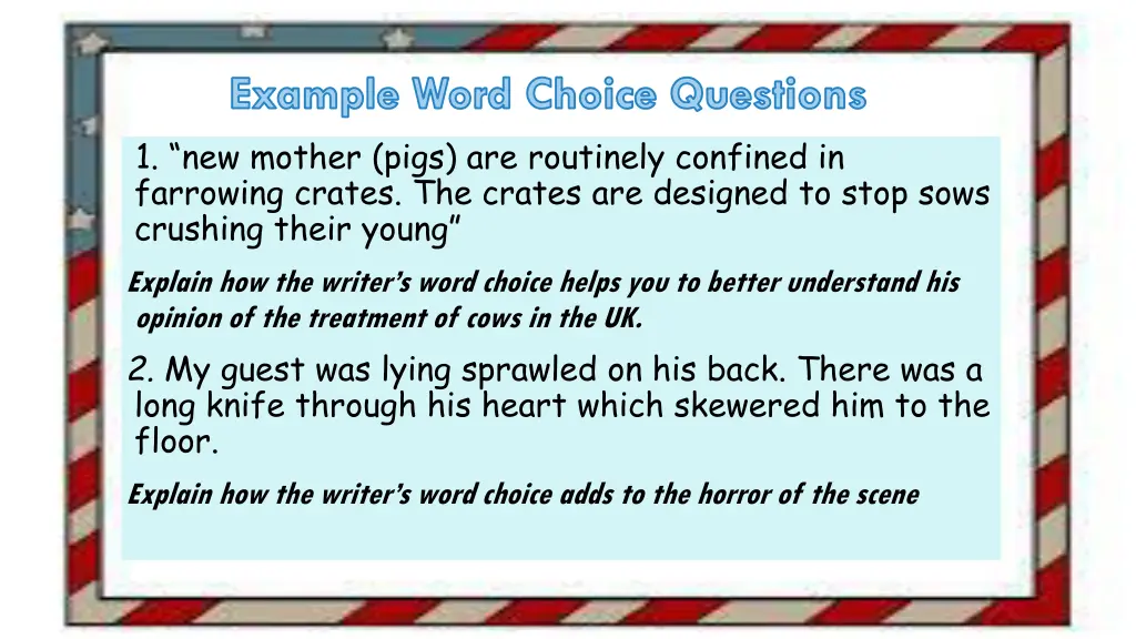 example word choice questions 1 new mother pigs