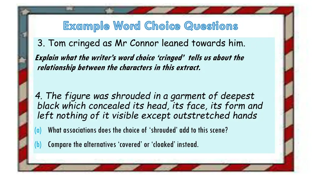 example word choice questions 3 tom cringed