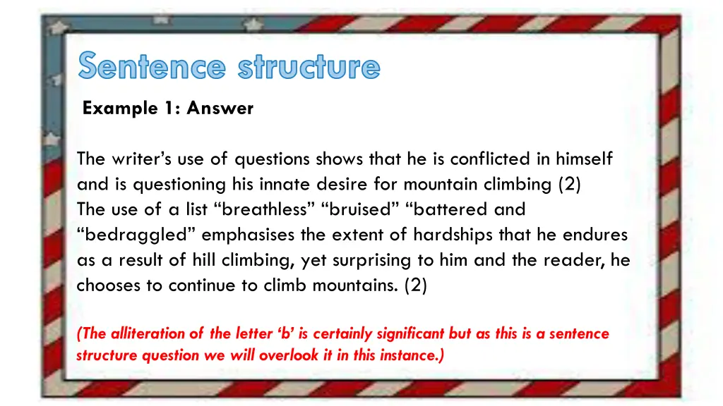 sentence structure example 1 answer