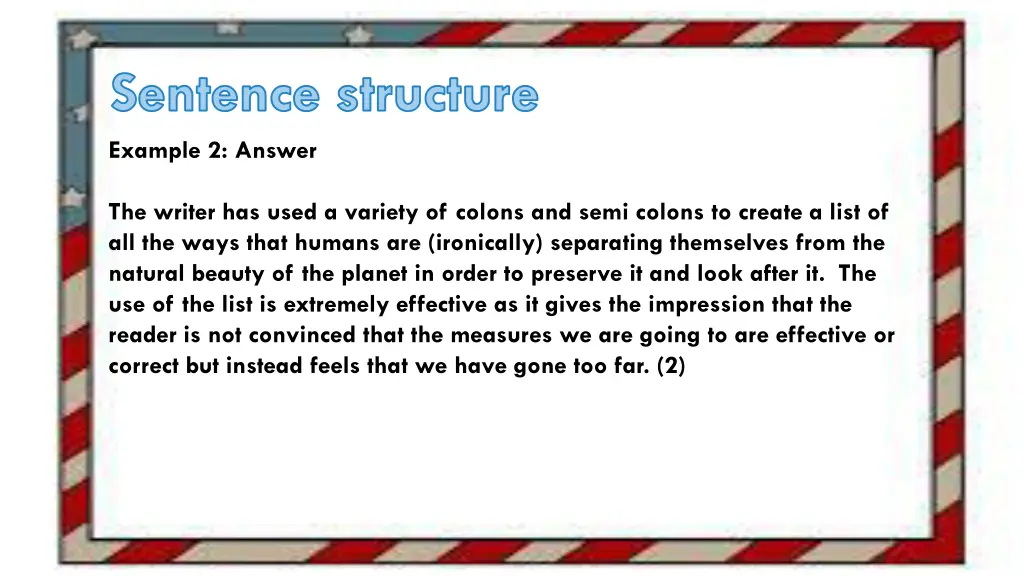 sentence structure example 2 answer