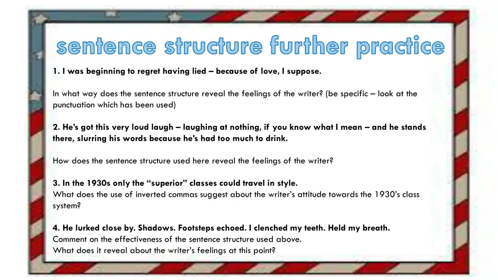 sentence structure further practice