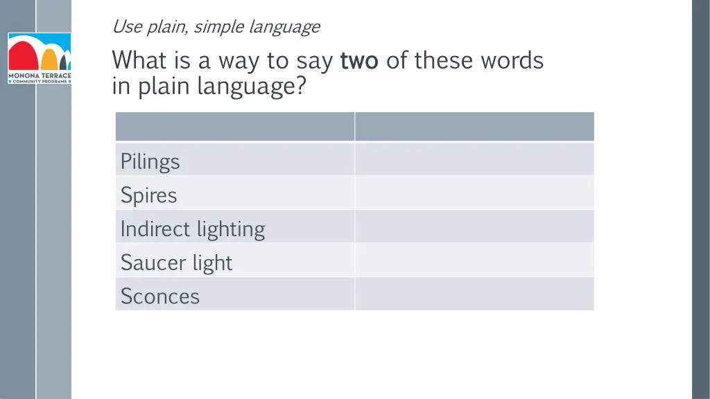 use plain simple language 1