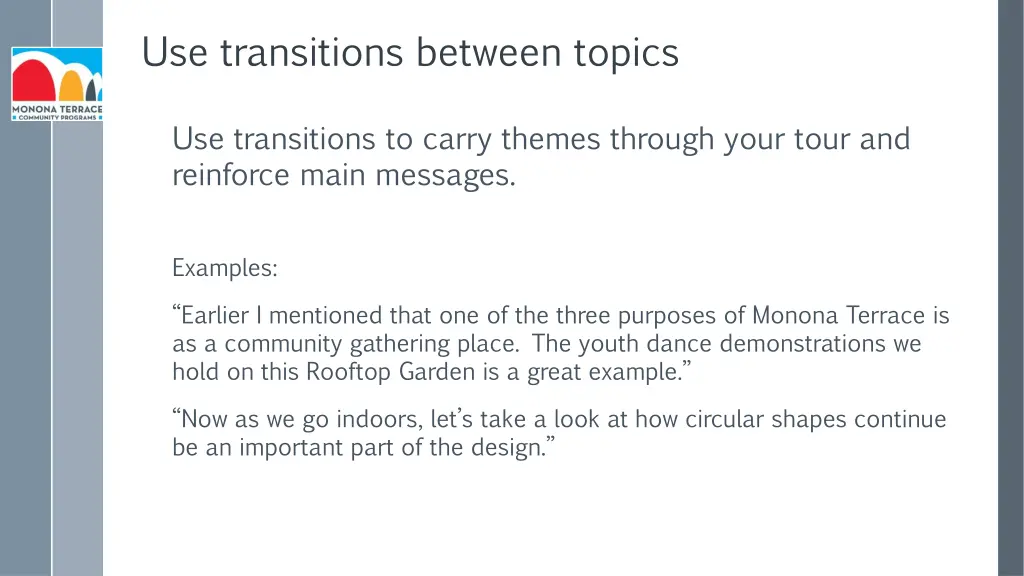 use transitions between topics