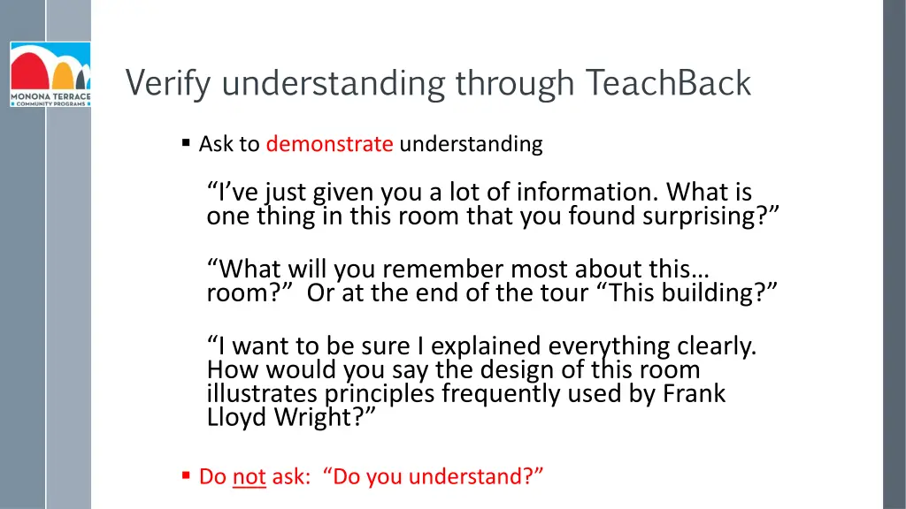 verify understanding through teachback 1