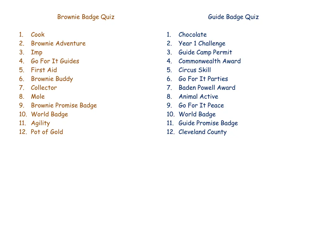 brownie badge quiz 1