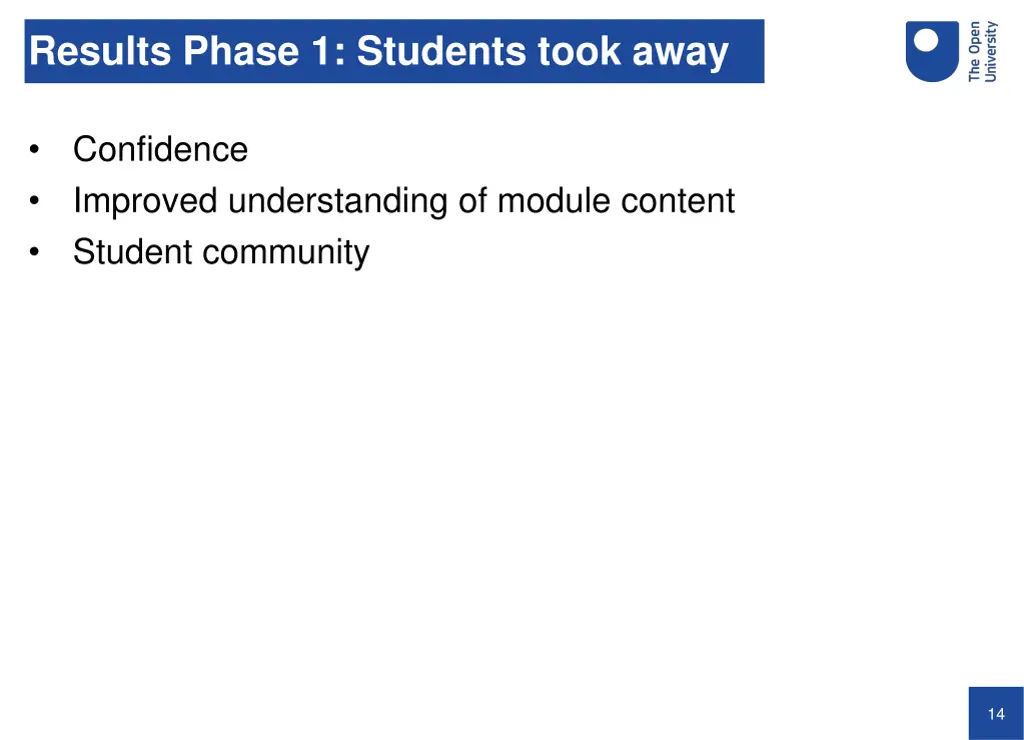 results phase 1 students took away