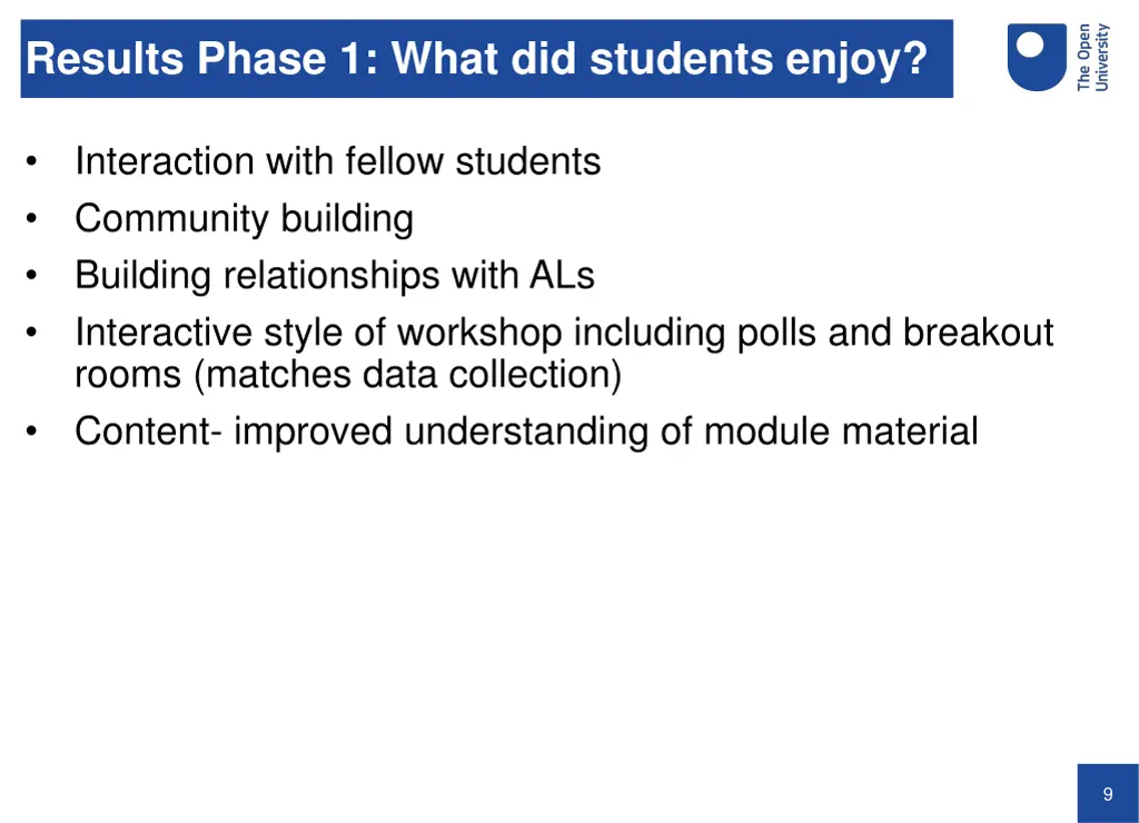 results phase 1 what did students enjoy