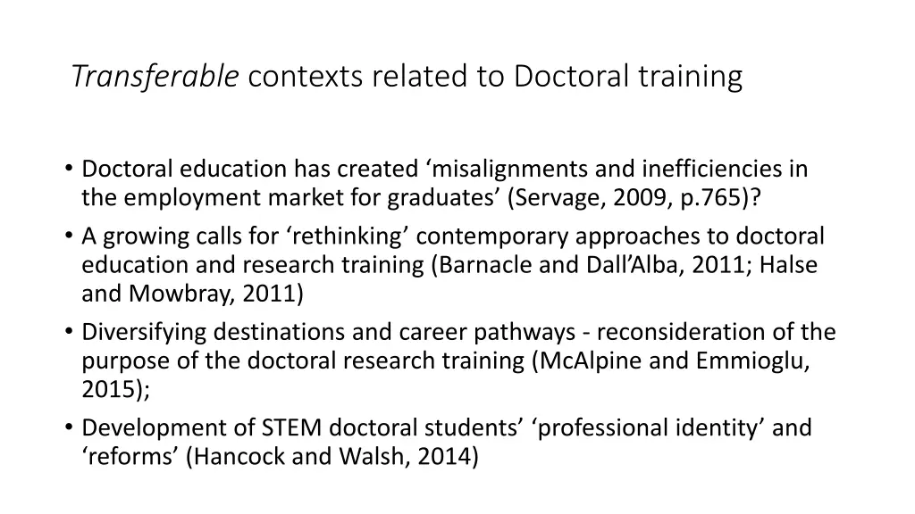 transferable contexts related to doctoral training